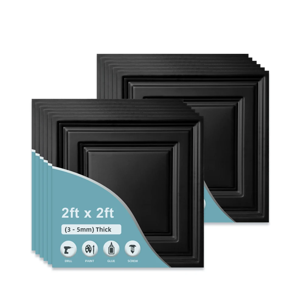PVC Ceiling Tile Panel 2x2 Waterproof PVC Panels Flexible Plastic Ceilings Tiles White Black Color