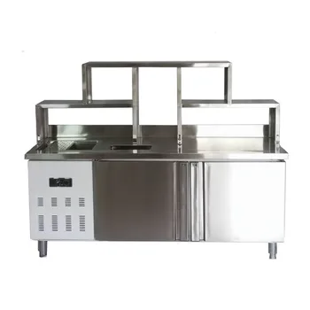 Restaurant Stainless Steel Bubble Tea Work Station Bar Cocktail Station Counter With  Refrigeration