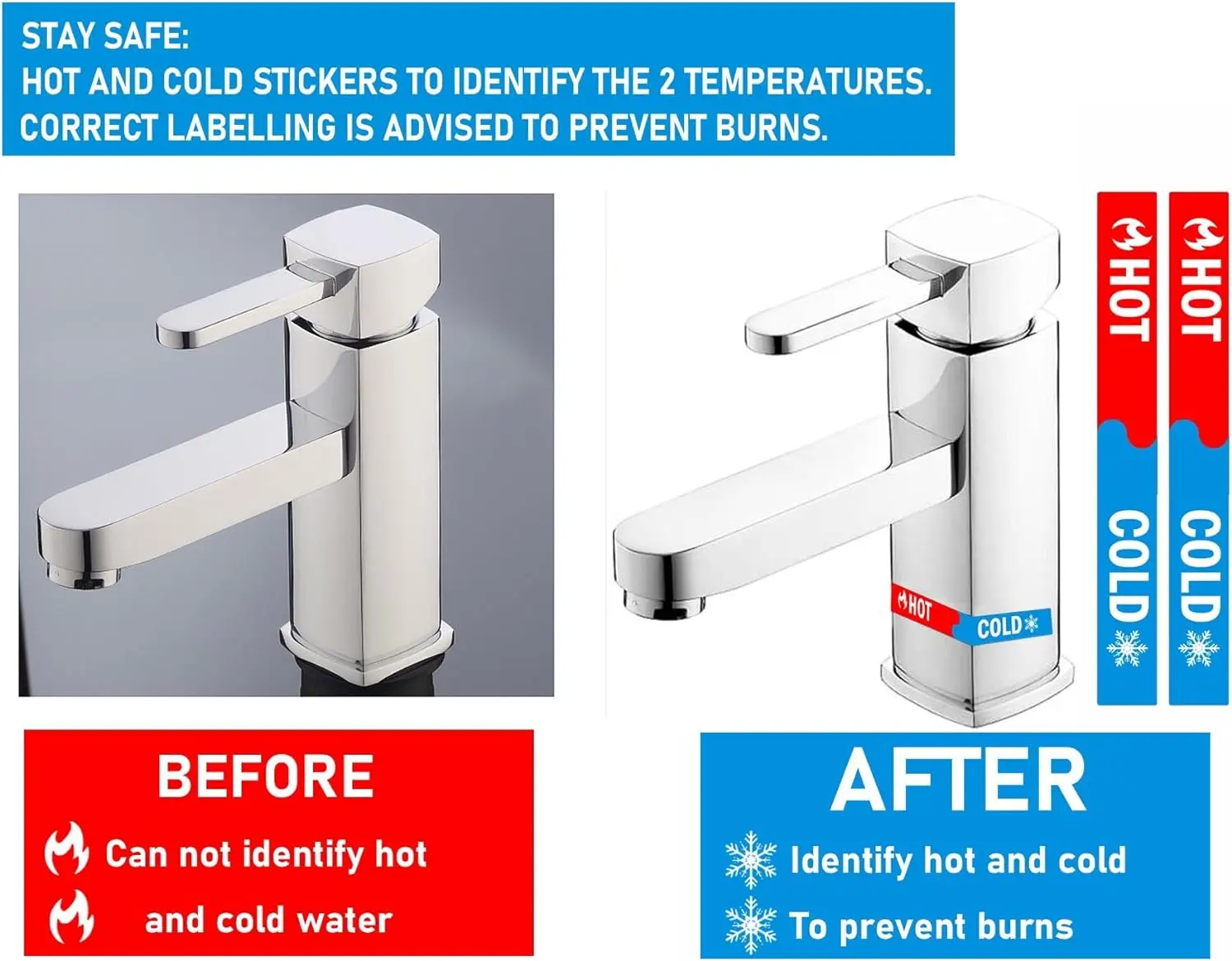 Kraan Stickers Warm en Koud Stickers voor Kraan Waterdicht Warm en Koud