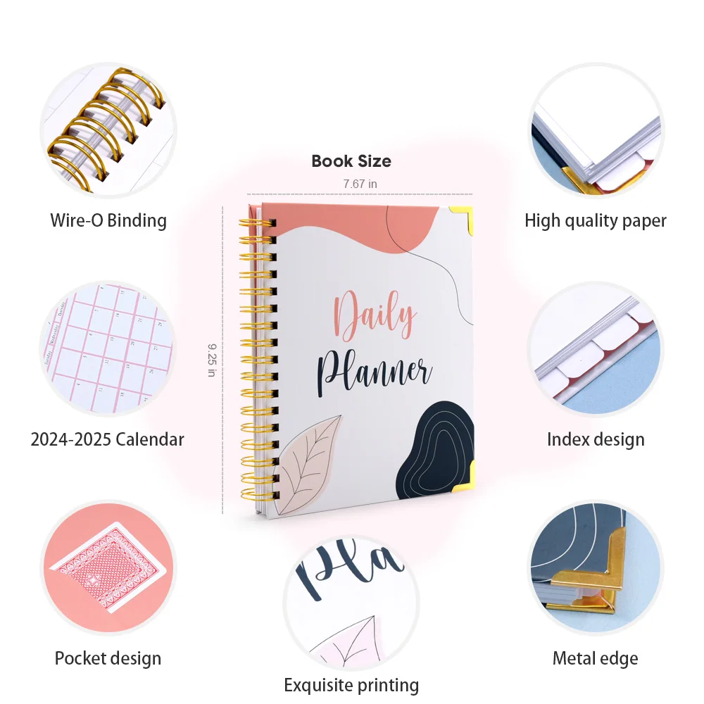 Customizable Journal Planner Notebooks Printed 2024 A5 Spiral Notebook Agenda Diary Notebooks Printing Self Care Planner