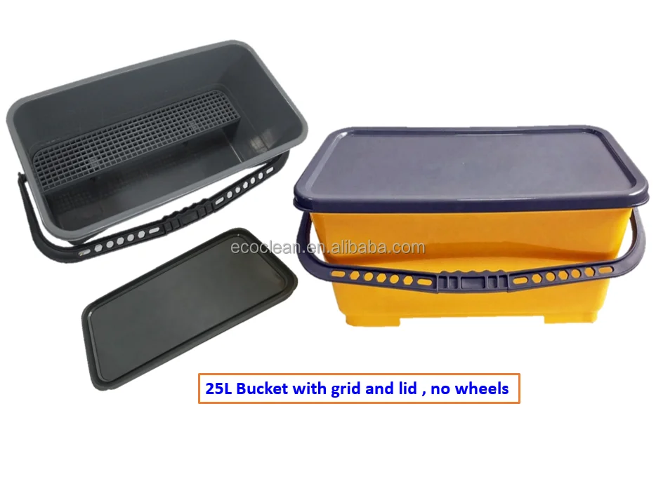 Ecoclean 6 Gallon 25l 25 Litre Industrial Rectangle Plastic Window Squeegee Cleaning Bucket With