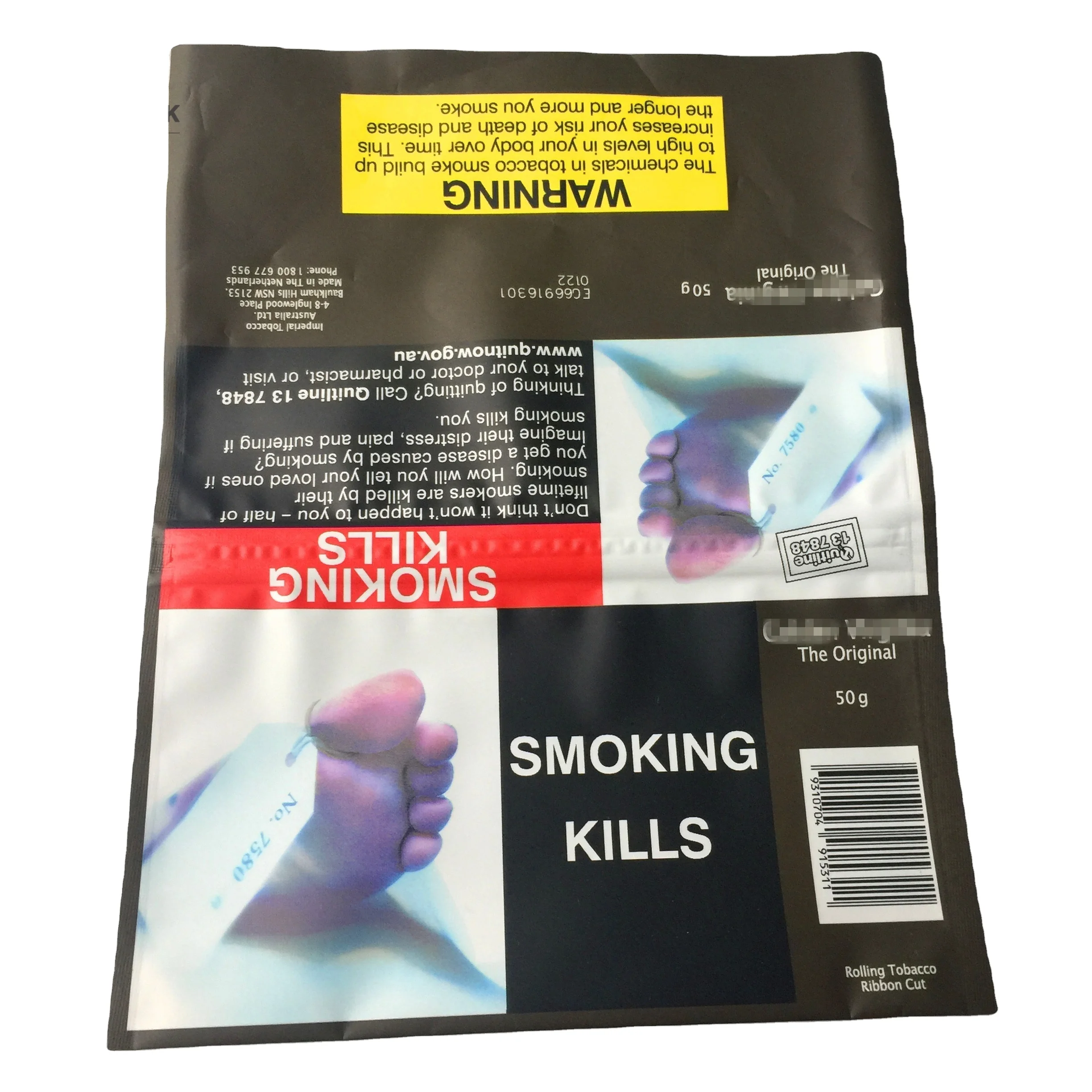 Customized Branding 25g Rolling Tobacco Pouch With Sticker And Polybag