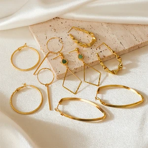 Luxury Designer 18K Gold Plated Stainless Steel Square Titan Earrings Fashion Hoop Wholesale Jewellery Set