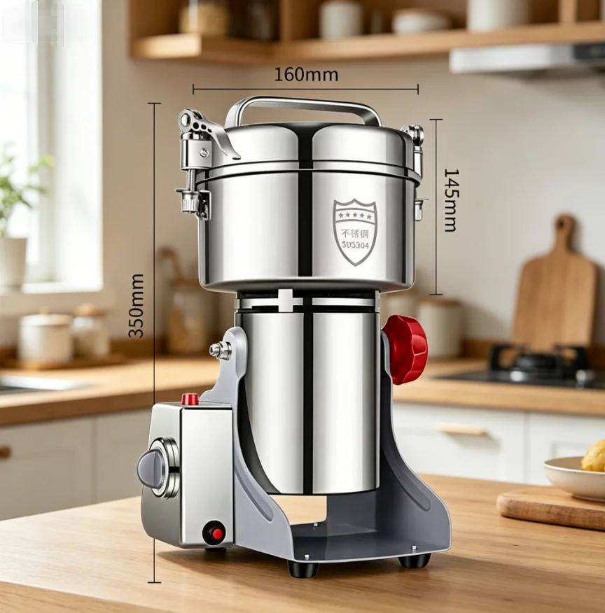 Stainless Steel Commercial Electric Grinder 800g-2000g | Vertical Spice & Grain Mill for Soybean, Peanut Grinding & Crushing