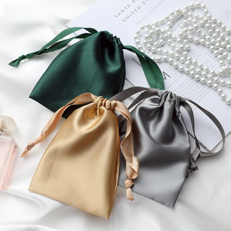 Customize luxury jewelry bag faux silk soft drawstring bag for gift packing