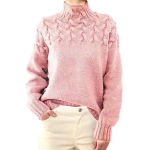 Custom Half High Collar Cable Knit Crop Tops Sweaters Long Sleeve for Women Sweater