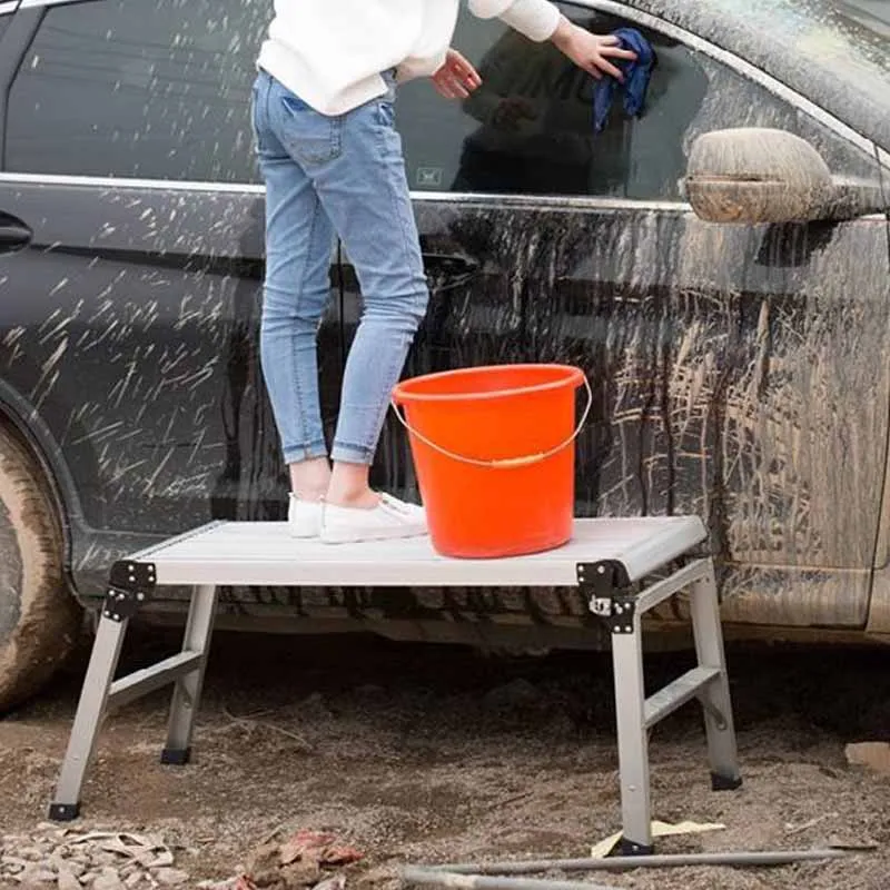 Work Platform Step Ladder Car Wash Ladder Workbench Aluminium Portable Aluminum 2 Step Folding 50cm 1.2mm 150kgs