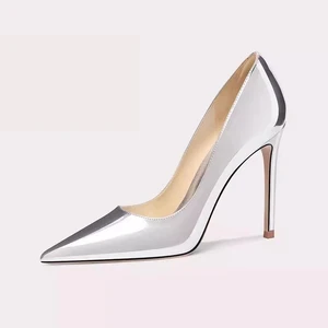 Ladies Silvery Color Sandals Pointy Toe Design with Thin Hard-Wearing Heels Large Size Factory Price ODM