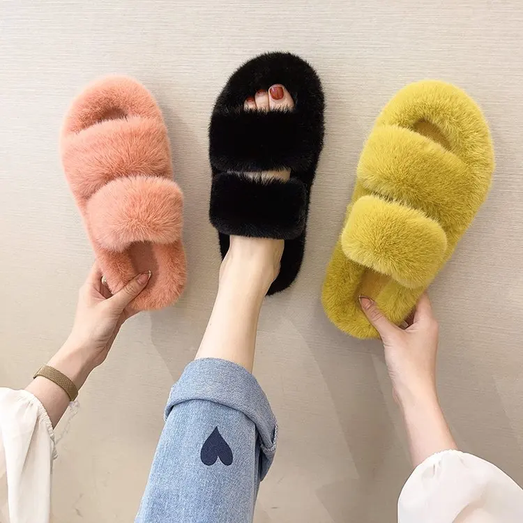 Furry Thick Flats Heel Non Slip Slippers