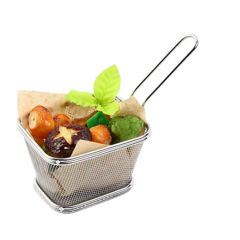 Kitchen Stainless Steel square Rectangle Wire Mesh Serving Mini Small Holder Taco Shell French Fries Fry Deep Fryer Basket