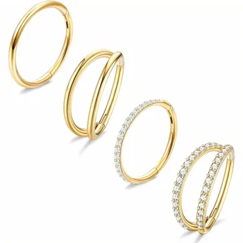 ASTM F136 Titanium 1Pc 18G Nose Rings Earrings Tragus Piercing CZ Clicker Septum Ring Conch Lip Cartilage Double Hoops