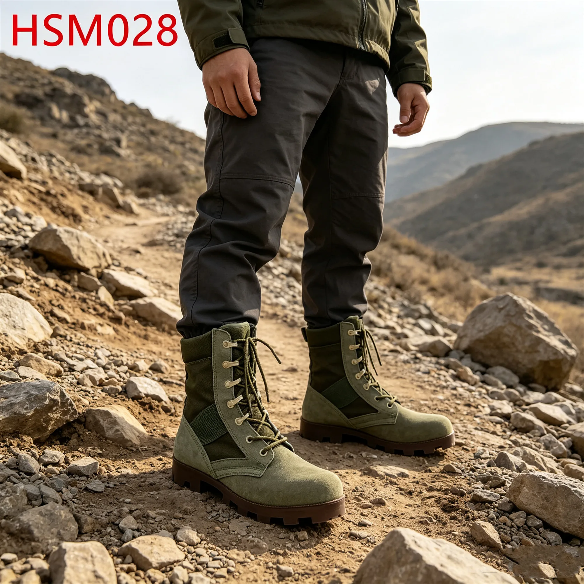 ZYF,Mountain Marching Hard&strong Rubber Sole Green Jungle Boots Anti-rip Natural Suede Leather Hua Singh Combat Boots HSM028
