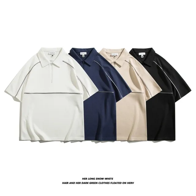 Boys Reflective Polo T-Shirt Printing Vintage Washed T-Shirts 250G 50% Cotton 50% Polyester Raglan Sleeve T Shirt Men