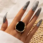 Bohemian Irregular Black Stone Ring for Women Charming Gold Color Alloy Big Joint Ring Statement Jewelry Anillos