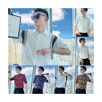 New Men's Fashion Trend Casual Cuban collar men shirts Short Sleeve shirt for men casual