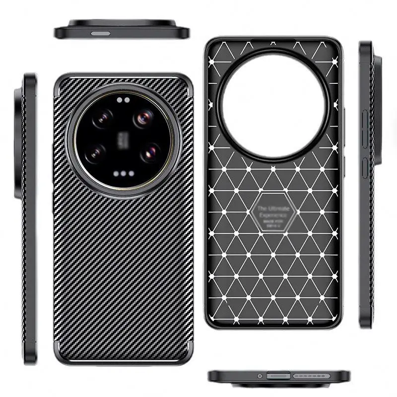 Soft Case for Xiaomi 14 Pro Ultra Carbon Fiber Texture Phone Simple  Drop-Resistant Anti-Fingerprint WLS86 Wlons