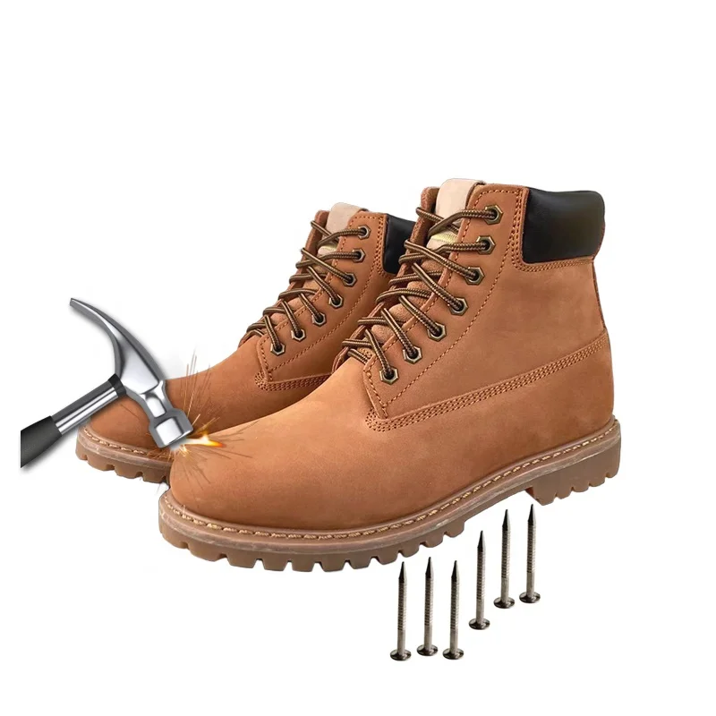 Goodyear Welt S3 ботинки до середины подошвы длинные стальные для мужчин коричневая промышленная зимняя обувь унисекс с резиновой сеткой