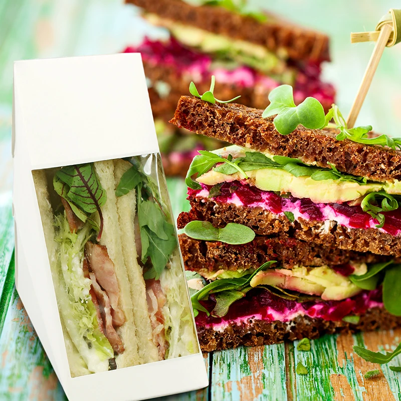 Sowinpak Brand Food Grade  PE PP PLA Aqueous Coating Kraft White Bamboo Paper Sandwich Box for Supermarket supplier