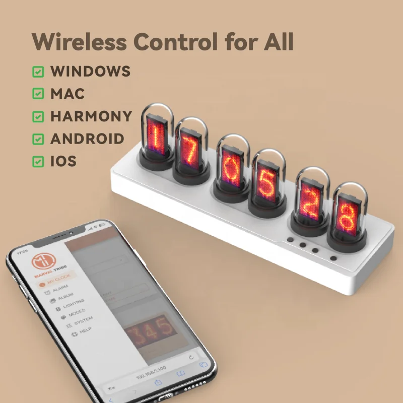 BETTER Modern Nixie Clock Mini Marvel Tubes - USB Powered IPS