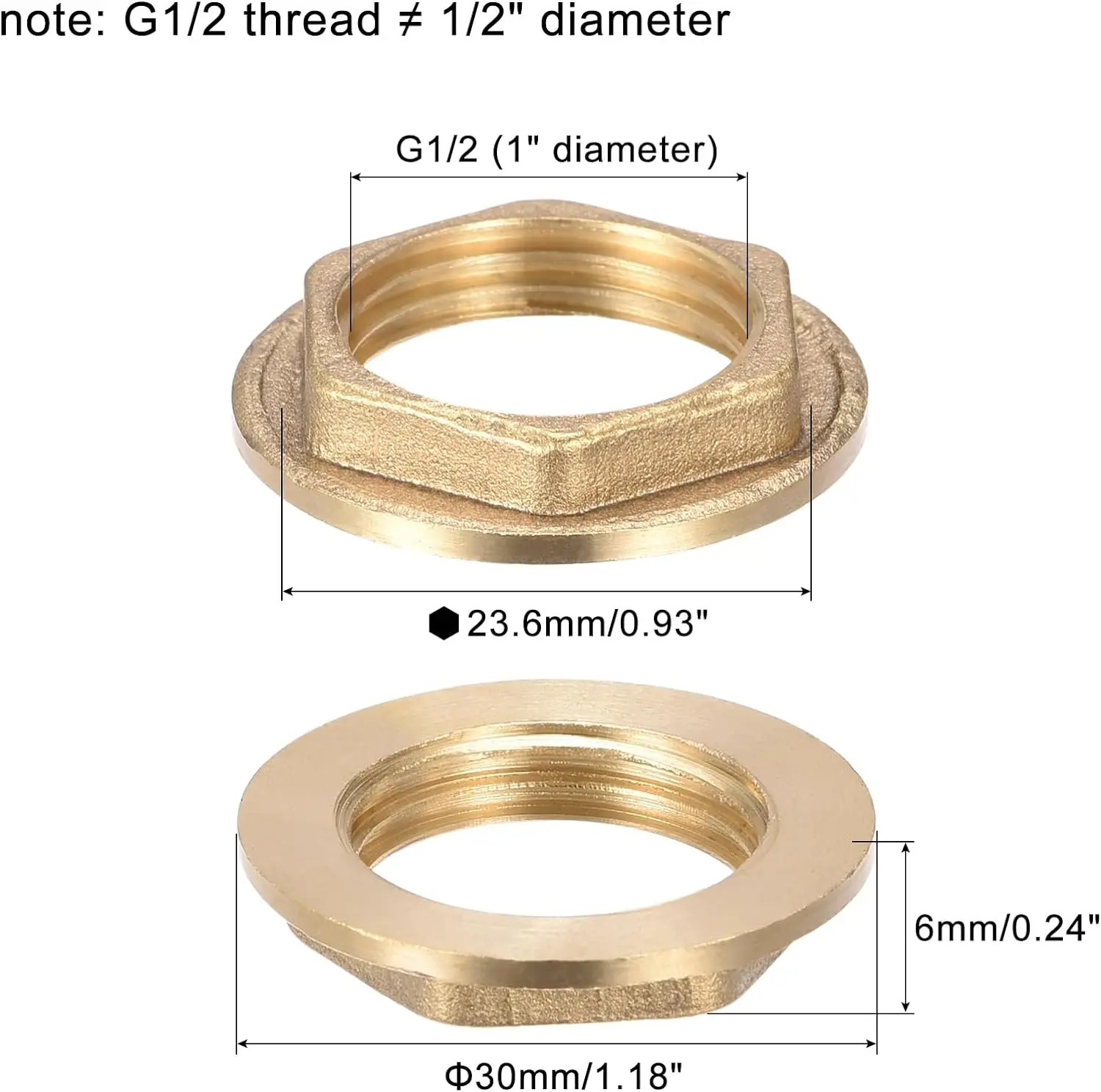 G1/2 Lock Nut with Flange Hex Brass Female Locknut for Plumbing