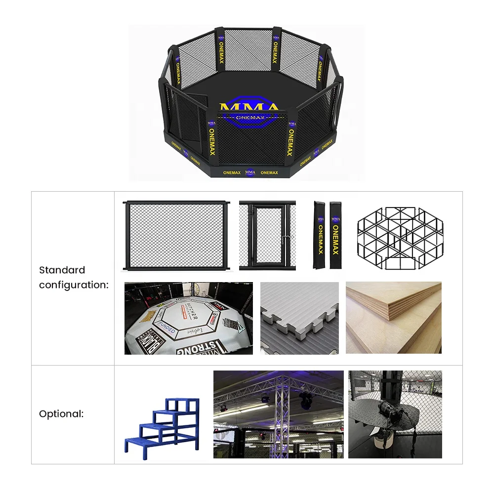 中古ボクシングリング販売中 ロープ付き 20×20 オクタゴンMMAケージ 