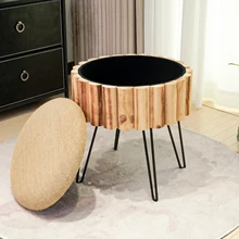 Functional Space Saving Velvet Pouf Round Green Fabric Storage Bench Ottoman Stool