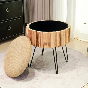 Functional Space Saving Velvet Pouf Round Green Fabric Storage Bench Ottoman Stool