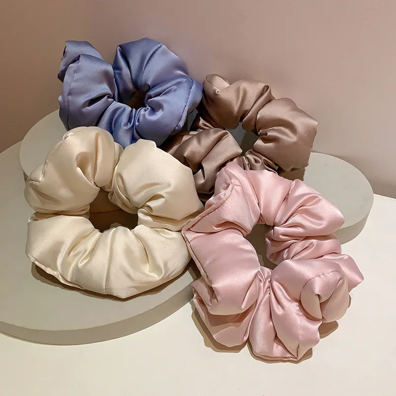 French Wide Super Soft Stain Hair Scrunchies Sweet Solid Color Padded Pillow Scrunchies Foam Filling Elastic Hair Ties Headbands