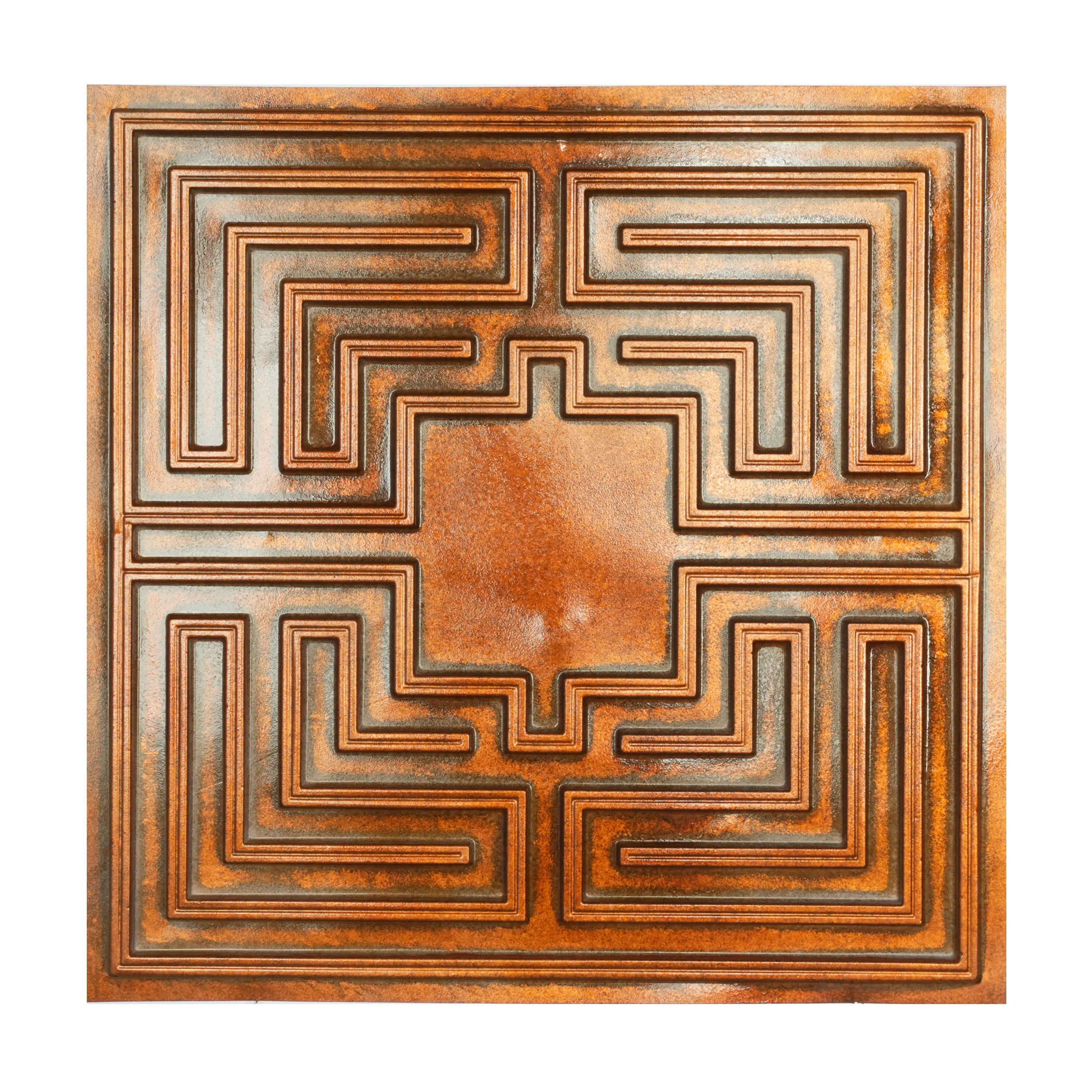 Faux tin ceiling tiles Art style 3D embossing wall panels PL25 archaic copper