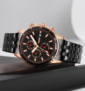 SKMEI 9344 Business Watch for Men 3BAR Water Resistant 46mm Dial Quartz Movement Analog Display Stainless Steel Band