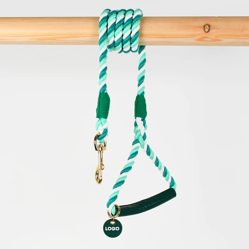 Custom Dog Collar and Leash Set Stocked Wholesale Personalized Factory Luxury Handmade Recycled Braided Cotton Pet Rope Walking