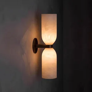 Solid Brass Alabaster Double-Head Wall Lamp Nordic Modern for Living Room Background Bedroom Bedside and Hallway Creative Design