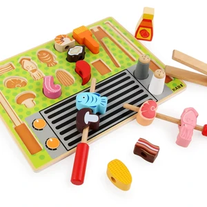 BBQ Cutting Set Wooden Toys for Kids Pretend Play  Wooden BBQ Combination Matching Edition Children's Wooden Kitchen Toy