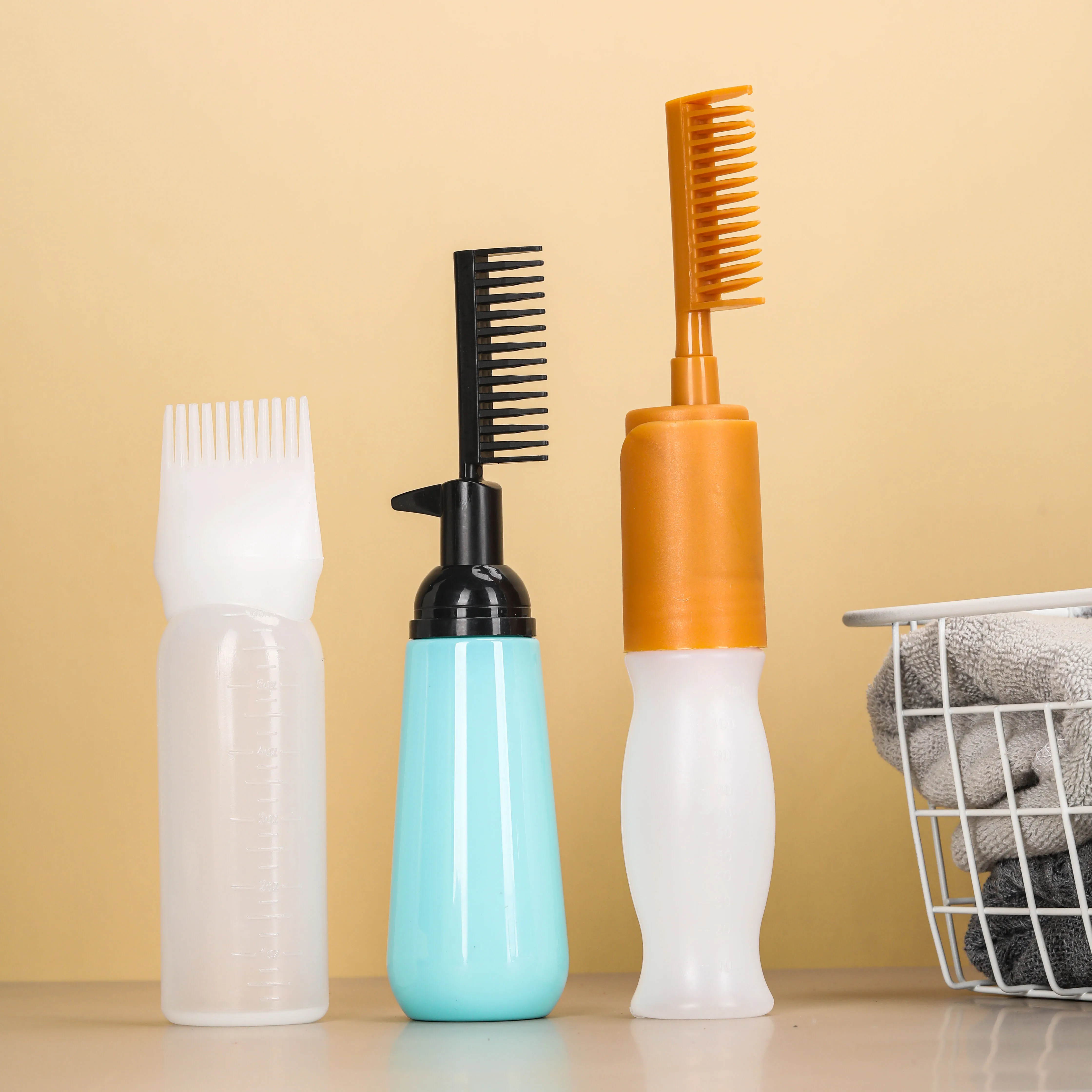 High Quality Custom Empty Plastic Hair Dye Coloring Brush Bottle Hair