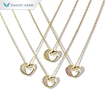 Tianyu fine jewelry collar 925 sterling silver moissanite gold plated heart pendant silver necklace