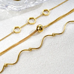 Women's Extraordinary Stainless Steel Jewelry Sets Wave-Shaped Multi-Layer Snake Chain Necklace with Tassel Exaggerated Design