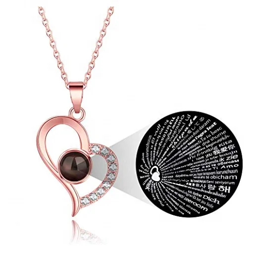 Custom Rose Gold Silver I Love You Necklace 100 Languages Love Necklaces Birthday Gifts Women Heart Pendant Projection Necklace Buy Projection Necklace Projection Pendant Necklace Projection Couple Necklace Roman Numeral Pendant