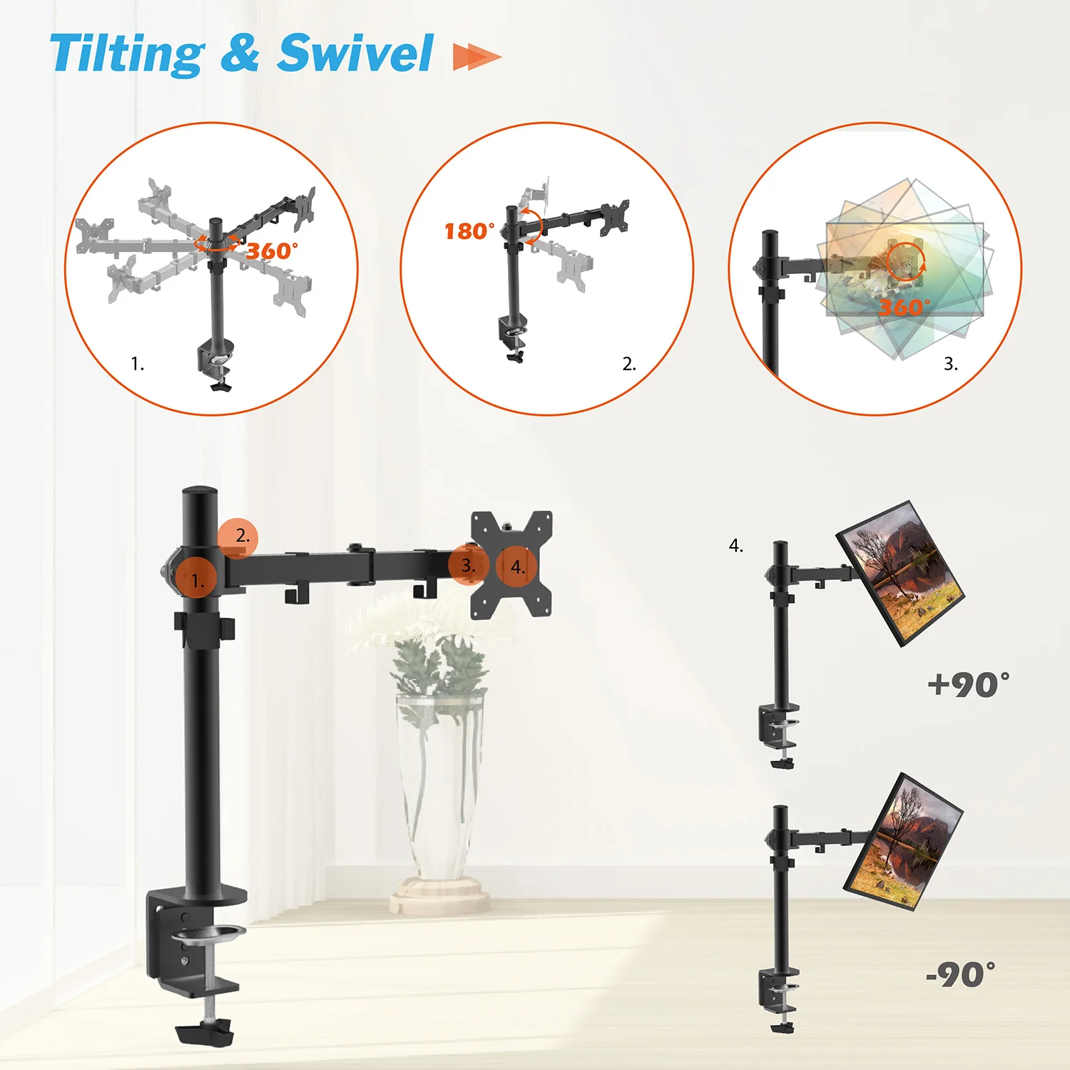 Charmount Swivel Vesa Adapter Computer Telescoping Table Stand Desk Monitor Arm Mount