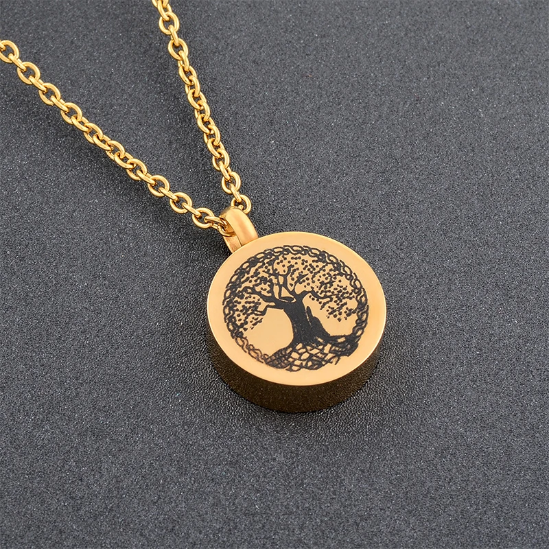 Urn Necklace for Ashes Round Big Tree Pattern Cremation Jewelry Keepsake Pendant Eternity Memorial Gift for Women and Men