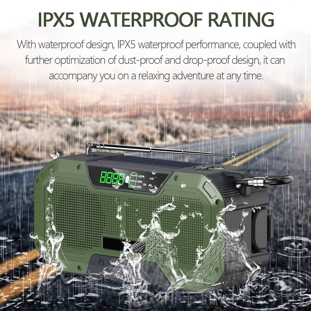 Solar USB Charging Hand Crank Dynamo Power Bank AM/FM Portable Radio with LED Flashlight SOS Emergency Mp3 Player Speaker