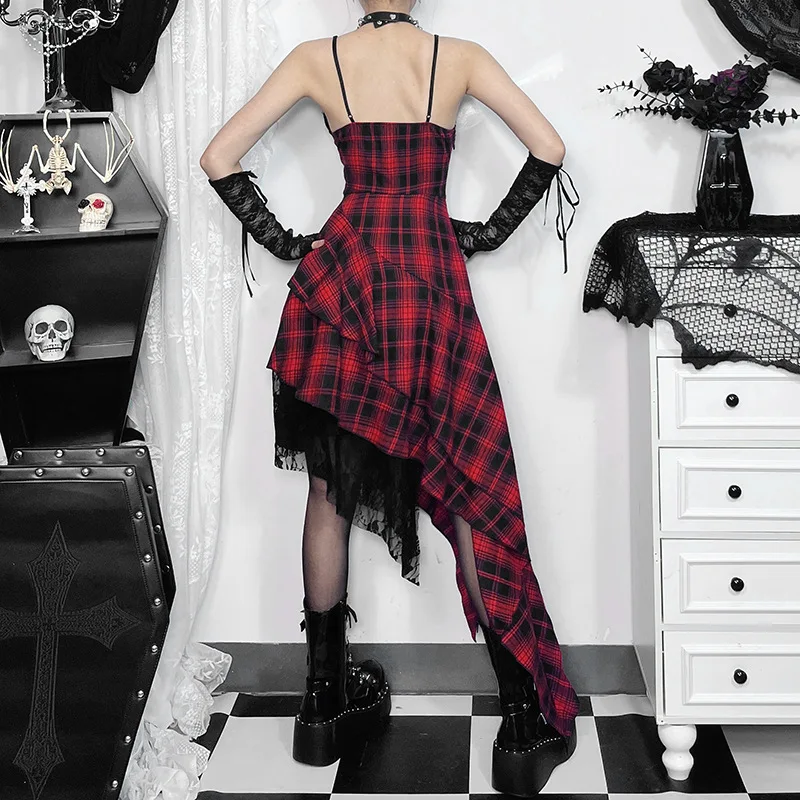 Gothic Women Dress Lace Trim High Waist Dress 2026 New E-girl Vintage Punk  Harajuku Lolita Party Clothes