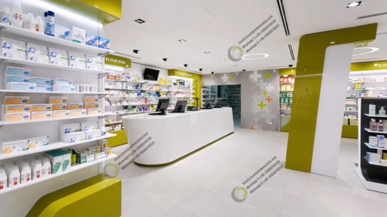 Освещение в аптеке. Oaza zdravlja Pharmacy, г. Белград, Сербия. Стильный интерьер аптеки. Интерьер аптеки будущего. Аптека внутри интерьер.