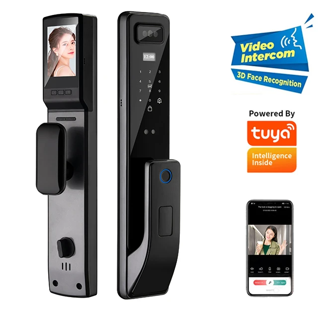Tuya App Smart Life Video Intercom 3d Face Recognition Fingerprint Password Digital Lock Keyless Card  Smart Door Lock DF11