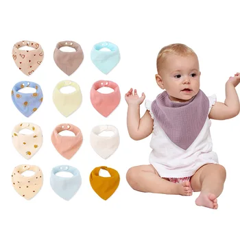 Wholesale Triangle Bib Baby Bibs Support With Snaps Baby Drool Towel Hot Selling Breathable Absorbent Baby Plain Dyed Super Soft