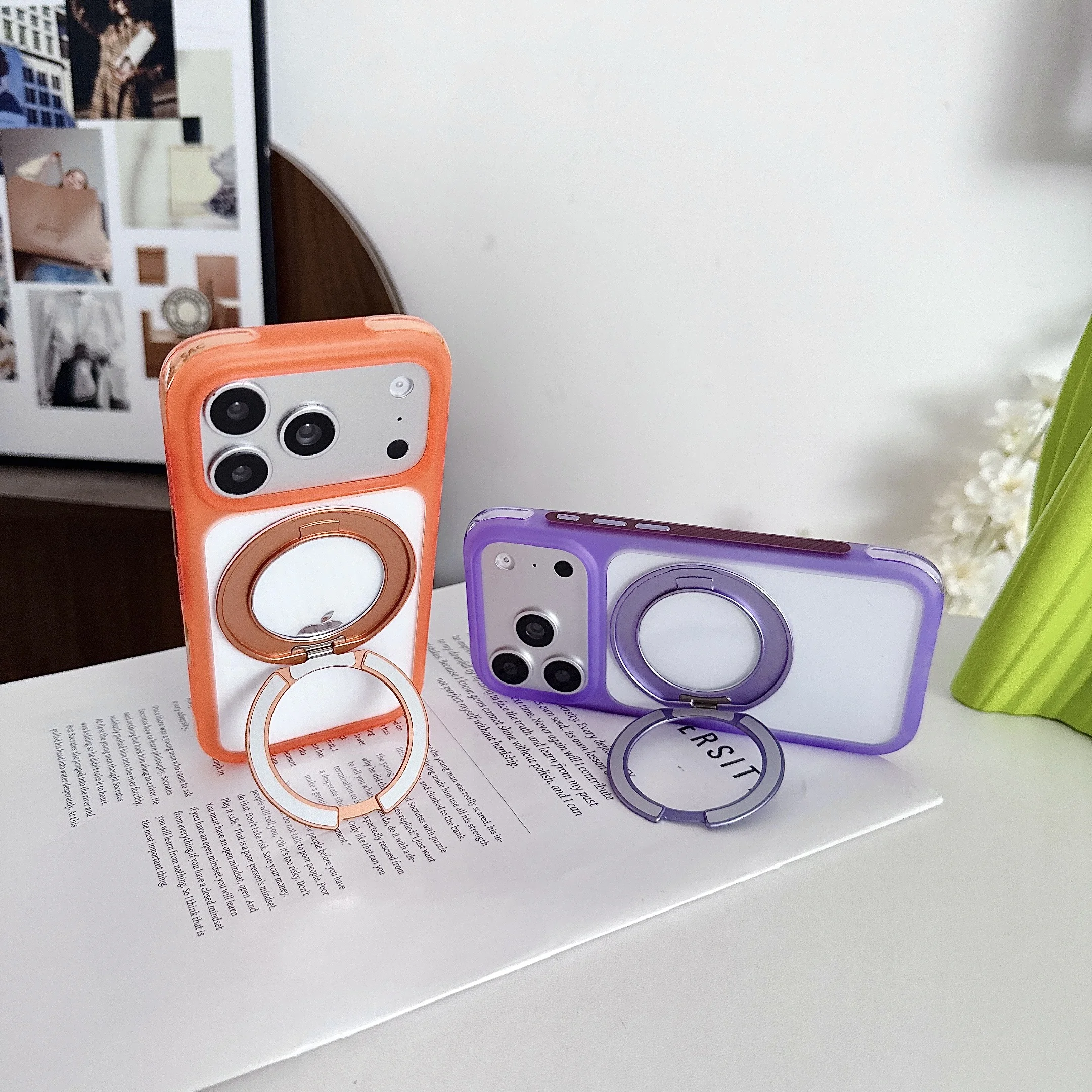Wholesale 2 in 1 Invisible 360 Rotatable Kickstand Magnetic Phone Case Anti-drop Corner Cover for iPhone 17 16 Pro Max clear