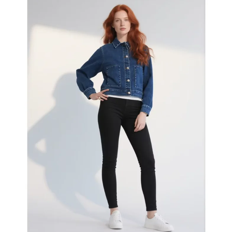 Spring Women's 2025 New Fashion Denim Short Shirt Retro Lapel Single-breasted Casual Long-sleeved Women's Tops