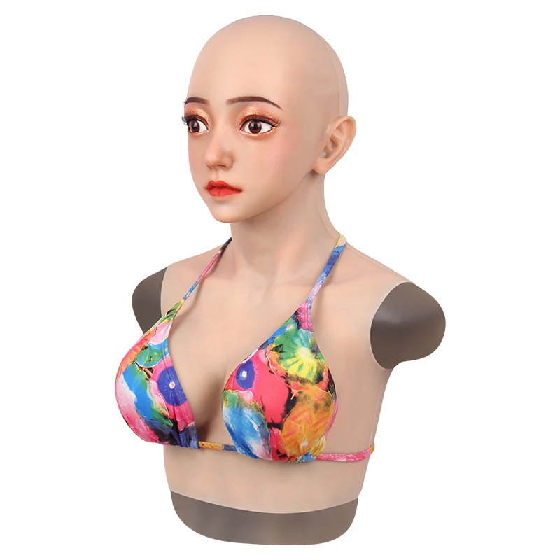 Silicone Mask With Breast Forms Male to Female Fake Boob Head Makeup Silicone Realistic Woman Face Mask for Crossdresser