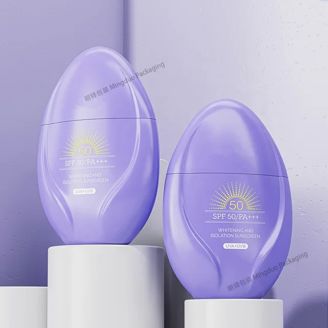 New Wholesale Custom Egg Shaped Unique Design Plastic Cosmetic 50ml 70ml Sunscreen lotion Bottle Packaging