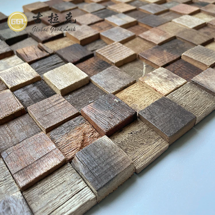 Mini Square Mosaic Tile 3D Mosaic Wood Cube Panel for Home Decor details