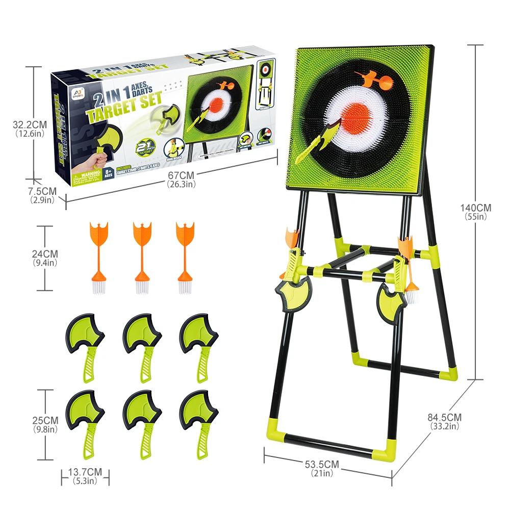 Jeu De Lancer De Haches OZPPM - Cible Bois, 3 Haches Miniatures, Corde, Pour Intérieur/extérieur
